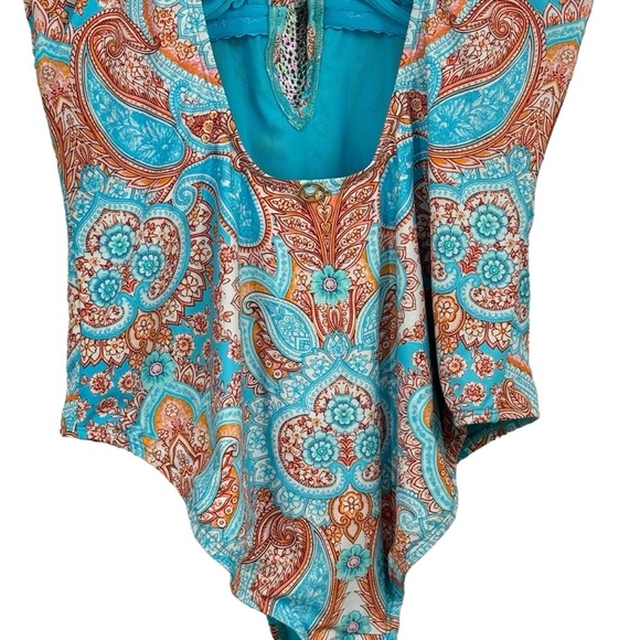 NWT Jantzen Blue Paisley Bandeau One-Piece Swim Suit Size 14. - Picture 7 of 12